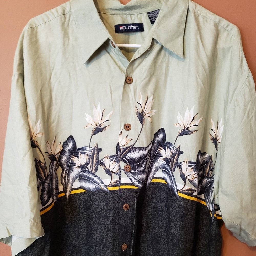 Puritan hawaiian shirt XL floral green aloha